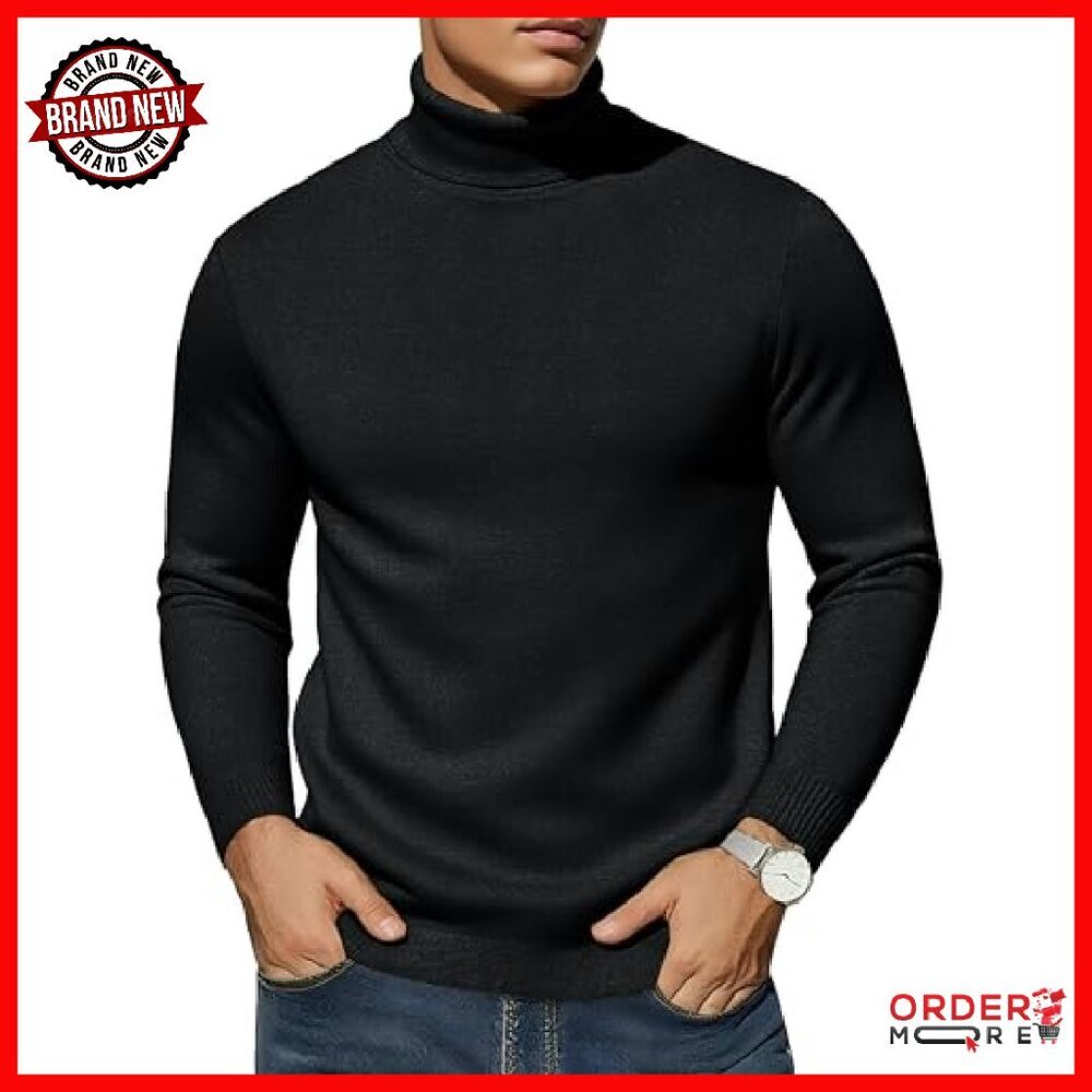 Men's Slim Fit Turtleneck Sweater Lightweight Knit Pullover Long Sleeve - Picture 2 of 8